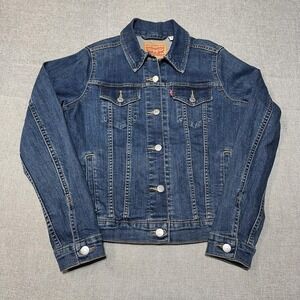 Levis Jacket Womens Medium Blue Denim Jean Coat Button Front Pockets Casual